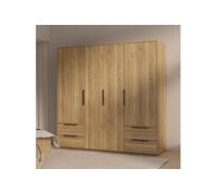 Armoire de chambre – aspect chêne – 4 portes battantes + 4 tiroirs – L 205,9 x P 59 x H 200,1 cm – ORKNEY