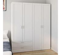 Armoire 4 portes VITO blanc penderie 160 cm avec 2 tiroirs et étagères