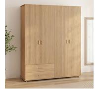 IDMarket - Armoire 4 Portes Juliette Effet Lattes tasseau Bois Coloris chêne penderie 160 cm avec 2 tiroirs et étagères