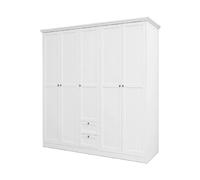 Armoire 5 portes 2 tiroirs 186,1x67x200 cm blanc - LANDZY