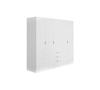 Vente-unique - Armoire 5 Portes et 3 tiroirs - L202 cm - Blanc - LISTOWEL