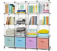 Armoire à 16 compartiments, étagères de rangement, cubes d'étagères à monter soi-même, étagère en PP, plastique, étagère pour enfants, étagère à jouets, armoire pliante, étagères, étagère sur pied, bl