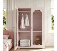 Armoire à 2 portes 80 x 120 x 50 cm Armoire pour enfant rose Armoire de chambre avec tringle à vêtements et portes en acrylique Style moderne