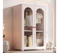 Armoire à 2 portes Clinvia 80 × 50 × 120 cm, armoire laquée, meuble de rangement pour chambre à coucher, armoire pour enfant, avec tringle à vêtements, portes transparentes en acrylique, poignées en c