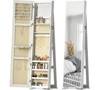 Armoire à bijoux - Armoire à glace indépendante - Eclairage LED - Verrouillable - Miroir intégral - Blanc avec veinure du bois