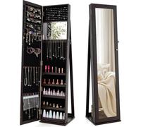 Armoire à bijoux - Armoire à glace - Miroir en pied - Miroir de maquillage intégré - Bois - Montage nécessaire - Café