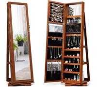 Armoire à bijoux - Armoire à glace - Miroir en pied - Miroir de maquillage intégré - Rotation à 360° - Verrouillable - Marron