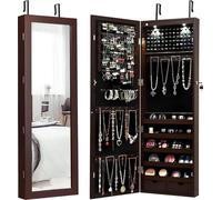 Armoire à bijoux - Armoire à miroir 2 en 1 - Éclairage LED - 2 tiroirs - Verrouillable - Fixation murale - Bois - Marron