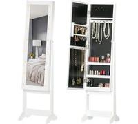 Armoire à bijoux - HOMCOM - meuble rangement sur pieds miroir éclairage LED blanc - bois - blanc