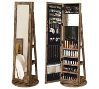 SONGMICS Armoire à Bijoux, Organisateur d Accessoires, avec Miroir Pleine Longueur, Pivotant à 360°, Étagère de Rangement, Verrouillable avec des Clés, pour Chambre, Marron Rustique JJC062K01