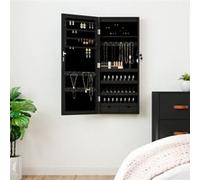 vidaXL Armoire à bijoux avec miroir et éclairage LED mural noir