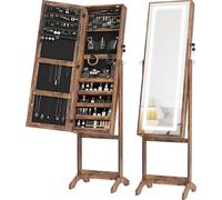 Armoire à bijoux avec miroir intégral - modèle sur pied - éclairage LED - inclinaison réglable sur 3 niveaux - serrure avec 2 clés - dimensions 46×36,5×151,5 cm - brun chocolat