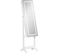 Armoire à bijoux avec miroir - miroir sur pied - éclairage LED - verrouillable - 46 x 36,5 x 151,5 cm - MDF & verre - blanc