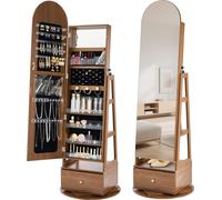 Armoire à bijoux avec miroir pleine longueur - Armoire à bijoux sur pied - Pivotante à 360° - Hauteur 165,5 cm - Verrouillable avec 2 clés - Tiroirs et compartiments - Poches pour accessoires