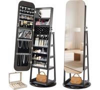 Armoire à bijoux avec miroir pleine longueur - Armoire miroir sur pied - Pivotante à 360° - Verrouillable avec 2 clés - Avec compartiments de rangement et poches pour accessoires - Hauteur 1,6 m