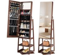 Armoire à bijoux avec miroir pleine longueur - Armoire miroir sur pied - Pivotante à 360° - Verrouillable avec 2 clés - Beaucoup d'espace de rangement avec des compartiments et des poches - Organisate