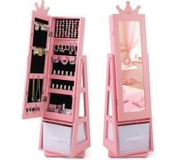 Armoire à bijoux enfant Armoire à miroir inclinable 2 en 1 avec miroir pleine longueur 31,5 x 30 x 115 cm rose