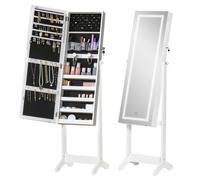 Armoire à bijoux - HOMCOM - LED avec miroir sur pied range bijoux éclairage tactile - bois - blanc