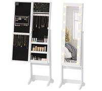 Armoire à bijoux - HOMCOM - meuble rangement sur pieds miroir éclairage LED blanc - bois - blanc
