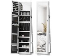 HOMCOM Armoire à bijoux pivotante 360° verrouillable avec petit miroir intégré et étagères arrière