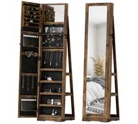 HomCom Armoire à bijoux pivotante verrouillable avec miroir – MDF effet bois vieilli marron