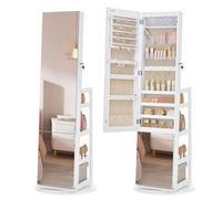 Armoire à bijoux - Miroir intégral - Éclairage intégré - Rotation 360° - Blanc nuage
