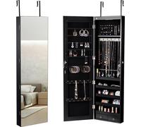 Armoire à bijoux miroir mural avec éclairage LED, 120 x 35,5 x 10 cm, noir/blanc-noir