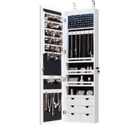 Armoire à Bijoux Mural avec Miroir et Lumière LED - GOPLUS - ModèleA - Blanc - Multi-rangements - Serrure