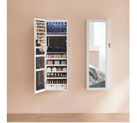 SONGMICS Armoire à Bijoux, Meuble de Rangement Mural pour Colliers, Boucles d’Oreilles, Placard à Accessoires, avec Miroir, Divers Compartiments, Verrouillable, Blanc JBC93W
