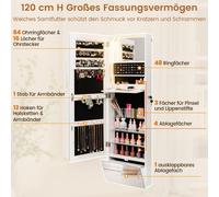 Armoire à bijoux murale avec serrure, miroir LED, 120 cm