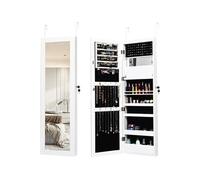 COSTWAY Armoire à Bijoux Murale-Suspendue avec Miroir, 12 LED Intégrées, Porte Verrouillable avec 2 Clés, Blanc, 37 × 9 × 119 CM