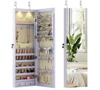 Armoire à Bijoux Murale - RELAX4LIFE - Éclairage LED - Porte avec Serrure - 2 Tiroirs - Peu Encombrante - 35 5X10X120CM - Violet