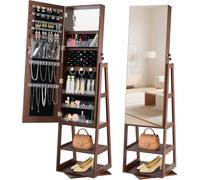 Armoire à bijoux pivotante à 360°, hauteur 1550 mm, miroir pleine longueur avec rangement, organiseur de bijoux sur pied rotatif, porte verrouillable avec 2 clés, pochettes pour accessoires et étagère