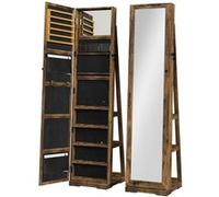 HomCom Armoire à bijoux pivotante verrouillable avec miroir – MDF effet bois vieilli marron