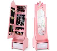 Armoire à bijoux pour enfants 2 en 1 avec miroir pleine longueur et amplificateur. Armoire à miroir à tiroirs, miroir de maquillage rose