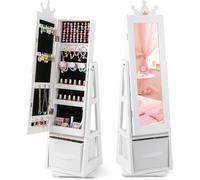 Armoire à bijoux pour enfants 3 en 1 avec miroir pleine longueur et panier de rangement porte-bijoux blanc