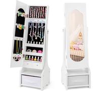 Armoire à bijoux pour enfants COSTWAY, armoire à miroir 3 en 1 avec miroir pleine longueur et panier de rangement, organiseur de bijoux pour enfants à partir de 3 ans, blanc