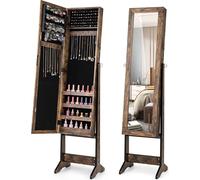 Armoire à bijoux réglable avec miroir pleine longueur, marron