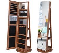 Armoire à bijoux rotative à 360° avec lumières LED tricolores, armoire à miroir en bois sur pied