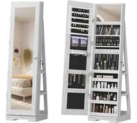 Armoire à bijoux Silecomplaza avec miroir - Dotée d'un compartiment verrouillable, hauteur 160 cm, rotation à 360°. Idéale pour les bijoux, les produits de beauté et les sacs. Parfaite pour les chambr