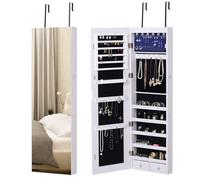 HomCom Armoire à bijoux miroir - LED, verrouillable, 5 étagères, fixation porte/mur, bois grisé