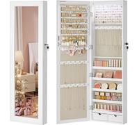 Armoire à bijoux suspendue - Avec éclairage LED - À fixer sur la porte - Hauteur réglable - Fermeture à clé - Hauteur : 120 cm