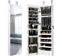 Armoire à bijoux suspendue avec éclairage LED, armoire miroir avec miroir pleine longueur, étagère à bijoux, commode à bijoux verrouillable, armoire suspendue, montage en encastrant et fixation murale