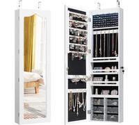Armoire à bijoux suspendue, meuble miroir avec éclairage LED, comprenant un miroir et 6 tiroirs, armoire à suspendre pour montage sur porte ou mur, idéale pour ranger bijoux et produits de beauté, de 