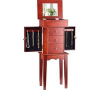 Armoire à bijoux VEVOR, coffre de rangement pour bijoux en bois sur pied avec 3 tiroirs, miroir rabattable, 4 compartiments de rangement supérieurs, poignées en alliage de zinc, 2 portes latérales ave