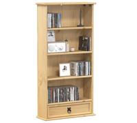 Armoire à CD Corona 52x17,5x103 cm bois de pin massif, meuble de rangement DVD à tiroir et compartiments, étagère multifonctionnelle bibliothèque pour salon, chambre, collection disques vinyle