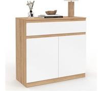IDMARKET Armoire à chaussures 12 paires TOMI 2 portes et 1 tiroir façon hêtre et blanc
