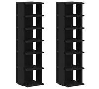 Armoire à Chaussures 2 Pièces Noir Dab 25x27x102 cm avec 6 Polks | Matériau en bois, résistant à l'humidité, 6 étagères, plateau de décoration, facile à nettoyer, polyvalent pour la maison et