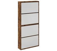 Armoire à Chaussures 4 Niveaux Chêne Fumé, Meuble de Rangement 63 x 17 x | 4 tiroirs rabattables, bois d'ingénierie stable, résistant à l'humidité, fixation murale incluse, design moderne pour entrée