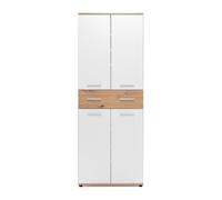 Armoire à chaussures 4 portes 2 tiroirs 70x34,7x185 cm chêne et blanc